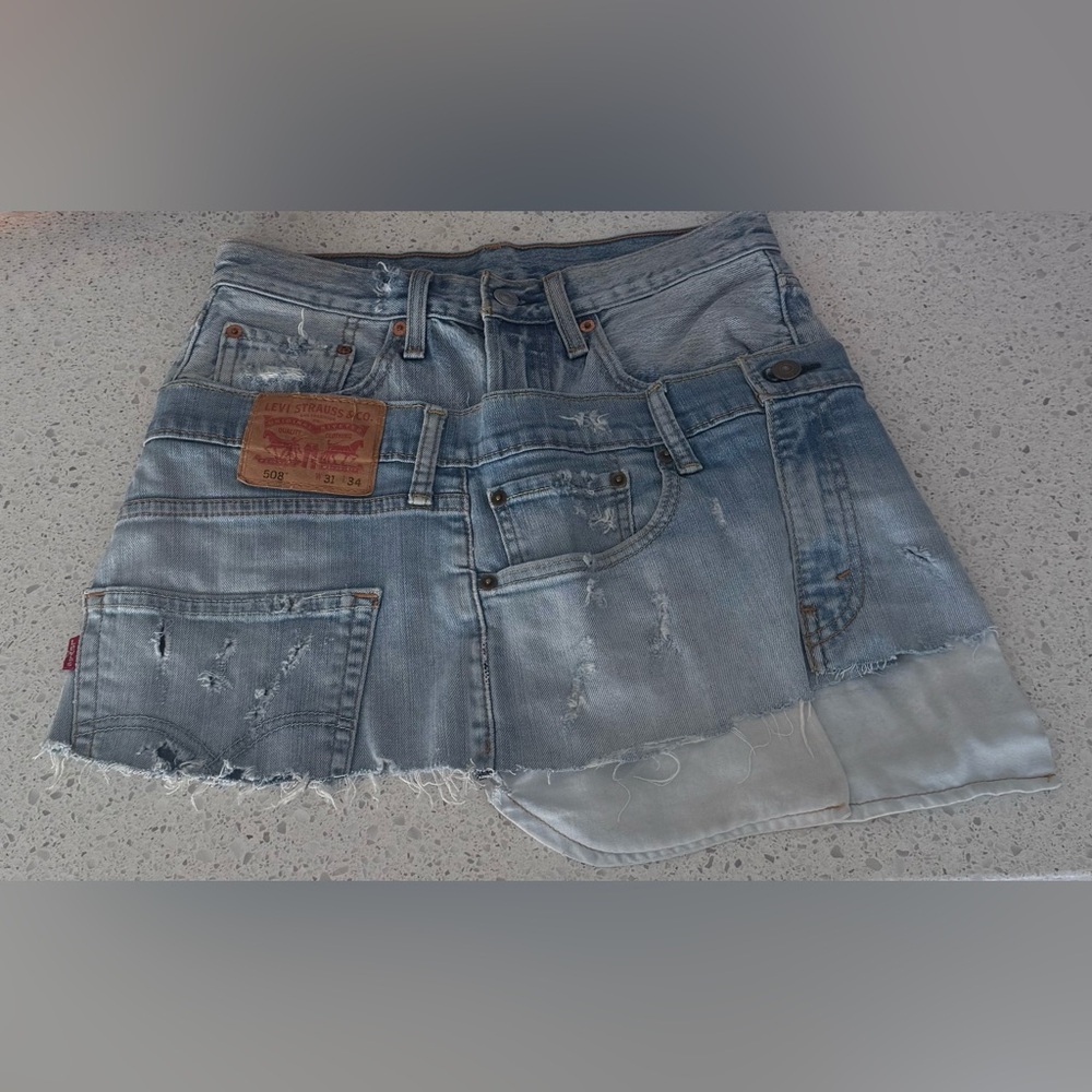 Levi's Women's Light Blue Distressed Jean Skirt Vintage One Of A Kind